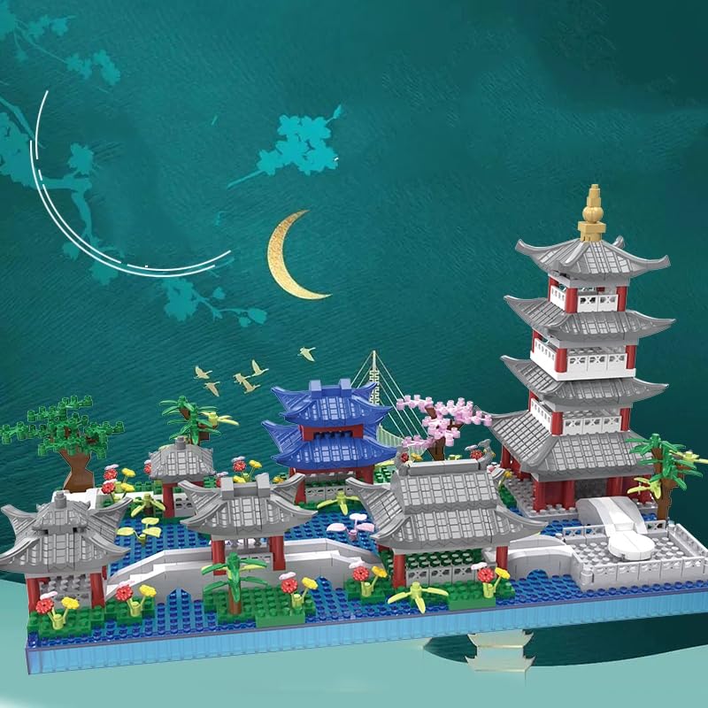 Kadablk Mini Bricks Architecture Set - Suzhou Garden & West Lake, 950 PCS, Plastic, Asian Style, for Adults & Teens, Mini West Lake Color