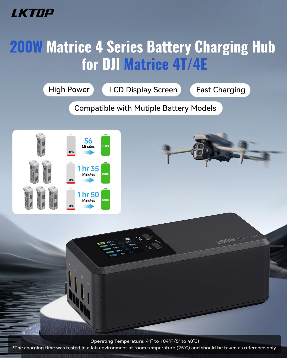 Lktop 200W Matrice 4 Series Battery Charging Hub Fast Charger For Dji Matrice 4T/4E Drone Accessories, With Storage/Silent/Outpu