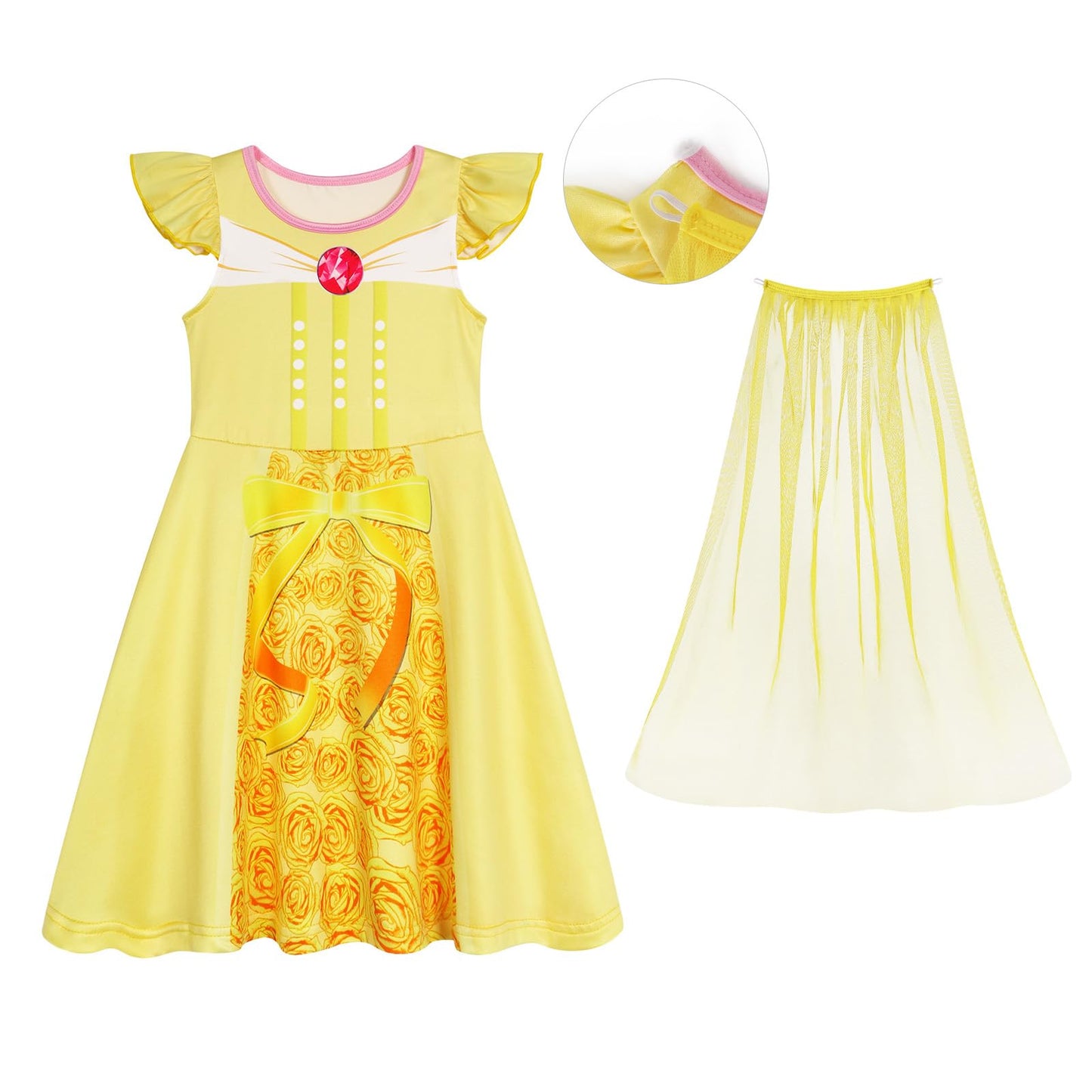 Wonderbabe Girls Belle Princess Dress Beauty And The Beast Costume Halloween Cosplay Birthday Outfit Yellow With Cape Size 1-2T