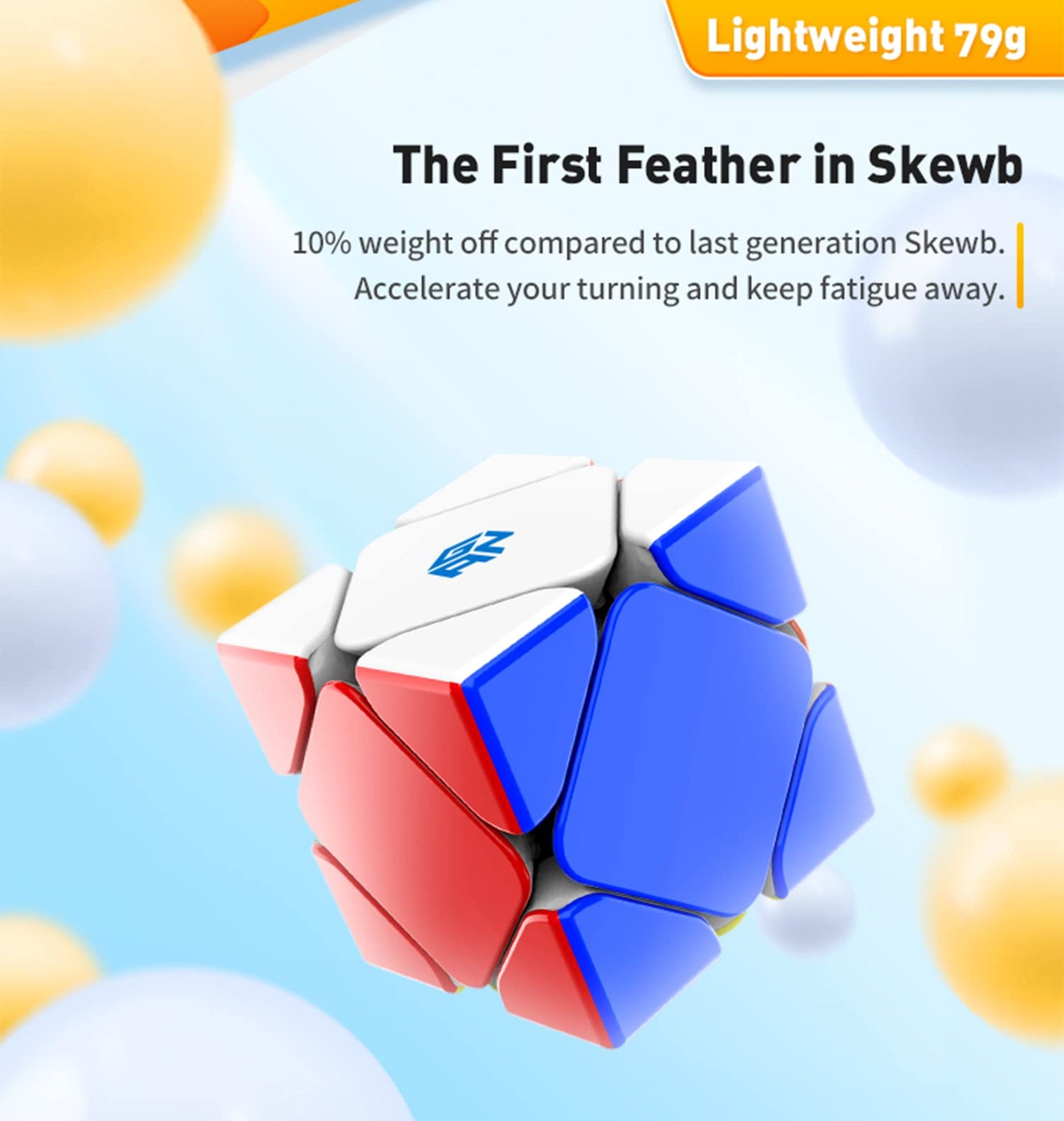 Cubershop Gan Skewb Magnetic Speed Cube (Standard Frosted Version), 2020 Gan Skewb M For Speed Cubing, Smooth & Fast Skewb Cube Puzzle Toy (Core Positioning System With 8 Magnets)