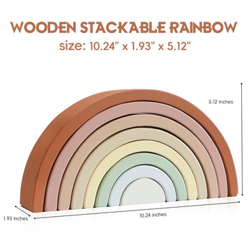 Asweets Wooden Stackable Rainbow Toy, 8 PCS Wooden Building Blocks Set for 1 2 3 Baby, Kids and Toddlers, Montessori Rainbow Nes