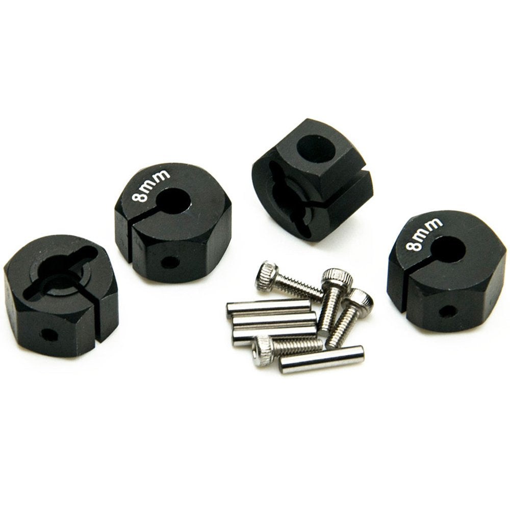QUE-T Aluminum 8mm Thickness 12mm Wheel Hex Drive Adaptors with Pins & Screws for Most of 1/10 RC Crawler Car Black