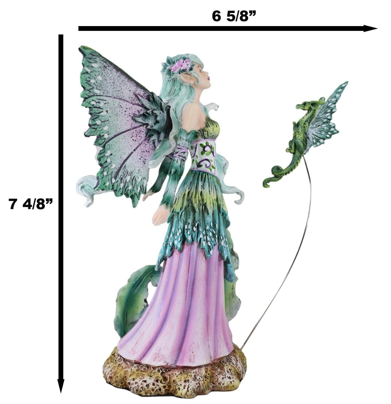 Ebros Amy Brown Discovery Enchanted Elf Fairy Fae Damsel With Green Pixie Dragon Statue 8' Tall Fantasy Mythical Faery Garden Magic Collectible Figurine Fairies Pixies Nymphs Decor