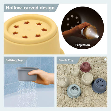 Mini Tudou 8 Pcs Stacking Cup Toys, Nesting Cups Toy, Baby Bathing Toy & Building Toy For Early Educational Develop Montessori Toy For 6 Month+ Boys & Girls