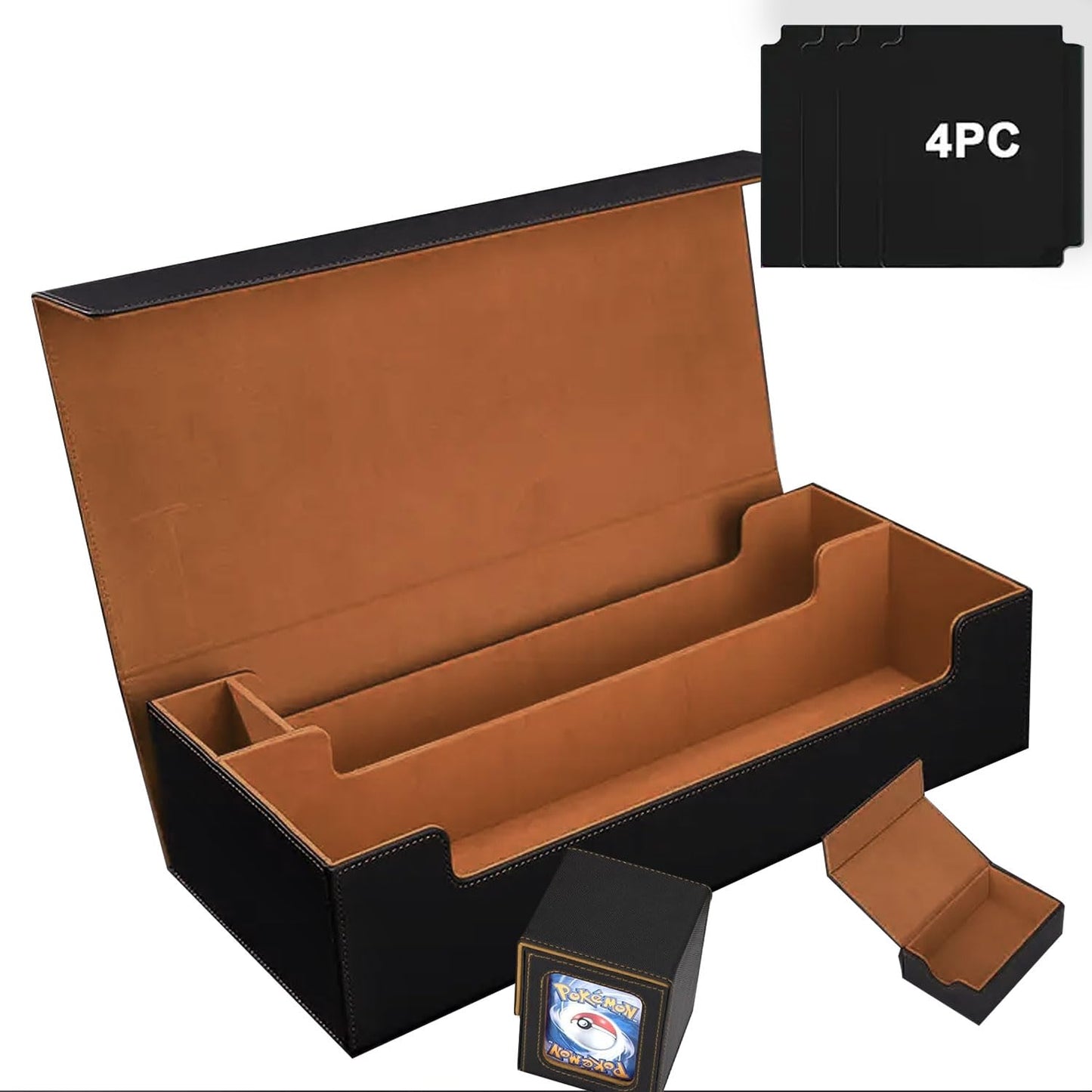 Scimi Mtg Card Storage Box Tcg Deck Case Holds Fits 5 Windows Decks Card Box Or 1800+ Sleeved Cards For Mtg, Yugioh, Uno, Tcg, Trading Cards With Mat Case And Strong Magnet Closure (Black And Golden)