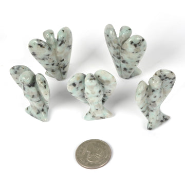 Carved Kiwi Jasper Gemstone Peace Angel Pocket Guardian Angelhealing Statue 2 Inch