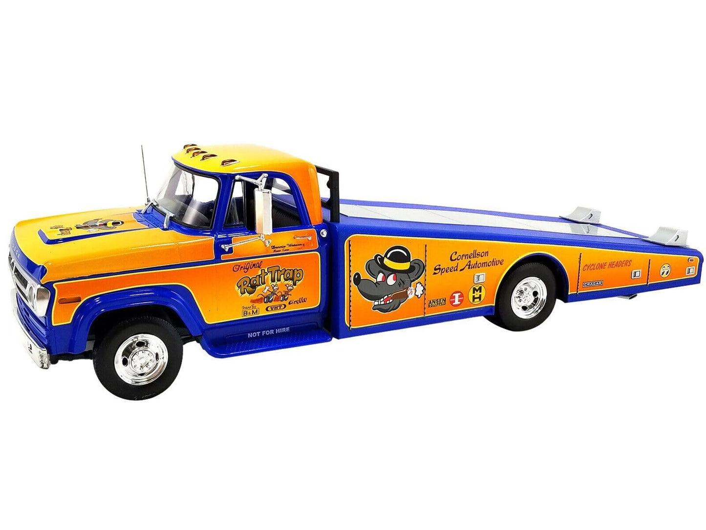 1970 Dodge D-300 Ramp Truck Orange and Blue with Graphics ''The Original Rat Trap'' Limited Edition to 332 pieces Worldwide 1/18