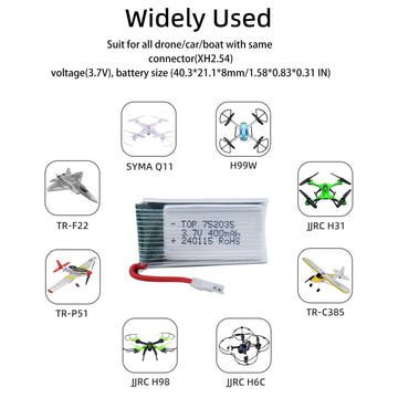 Tosiicop 3.7V 400Mah Lipo Battery - 5Pcs Drone Batteries with 5in1 USB Charger for Syma Q11 H99W H31 H6C H98 TR-C385 TR-P51 TR-F