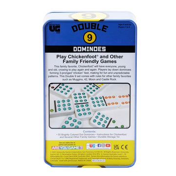 Front Porch Classics, Double 9 Colored Dot Dominoes Travel Tin Set, 2 To 8 Players Ages 8 To 99