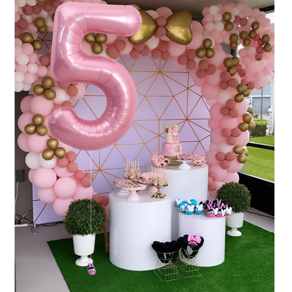 Toniful 40 Inch Light Pink Large Numbers Balloons 0-9, Number 5 Digital 5 Helium Balloons, Pink Foil Mylar Big Number Pastel Bal