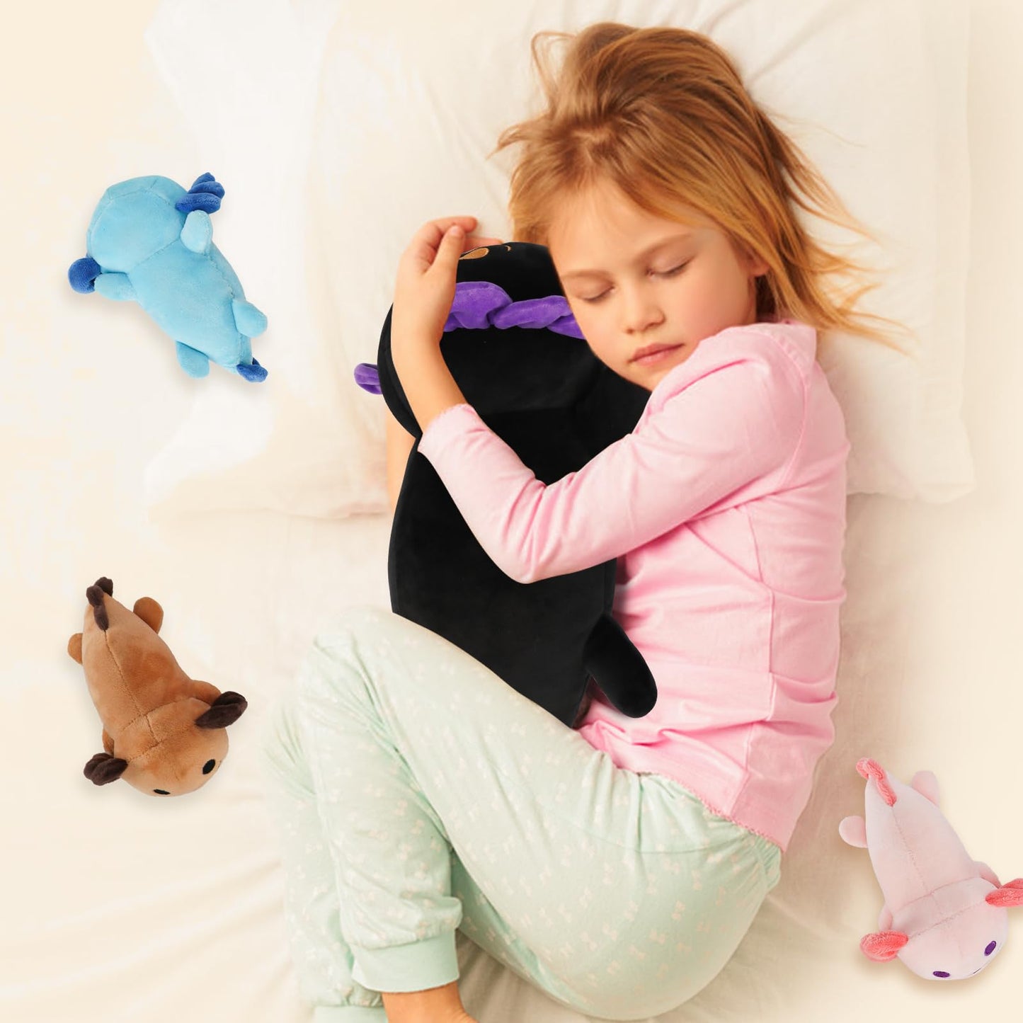 Toys For Girls Ages 3 4 5 6 7 8+ Years -16'' Black Axolotl Mommy Stuffed Animal With 3 Baby Axolotl In Her Tummy, Cute Salamande
