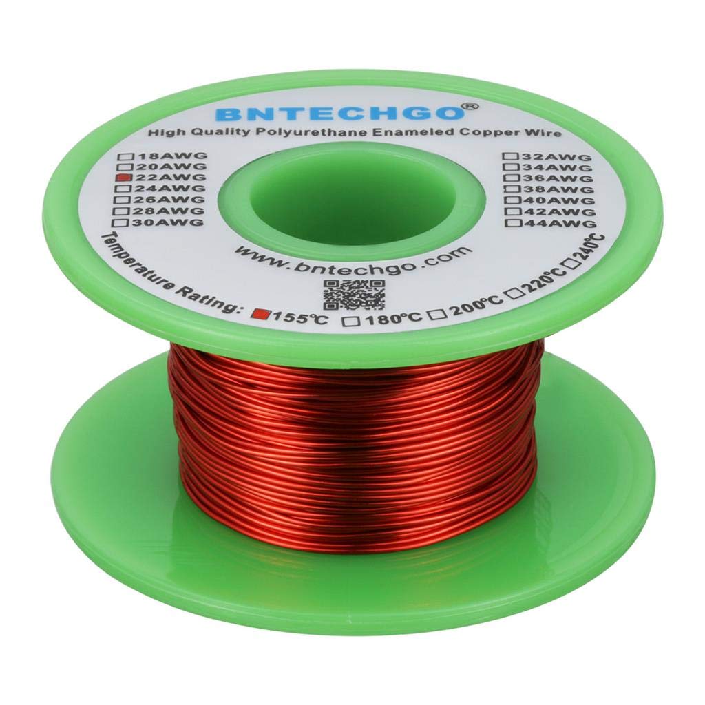 Bntechgo 22 Awg Magnet Wire - Enameled Copper Wire - Enameled Magnet Winding Wire - 4 Oz - 0.0256' Diameter 1 Spool Coil Red Temperature Rating 155? Widely Used For Transformers Inductors