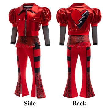 Grivos Girl Red Chrismas Costume For Kid Rise Red Princess Costume Short Sleeves Jacket Top Flared Pants Wig 4Pcs 3-10Y