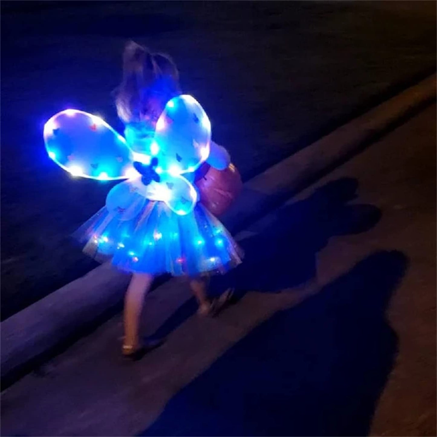 Purfeel Girls Led Light Up Angel Wings Kids Butterfly Wings Costume 4Pcs Sets Pink