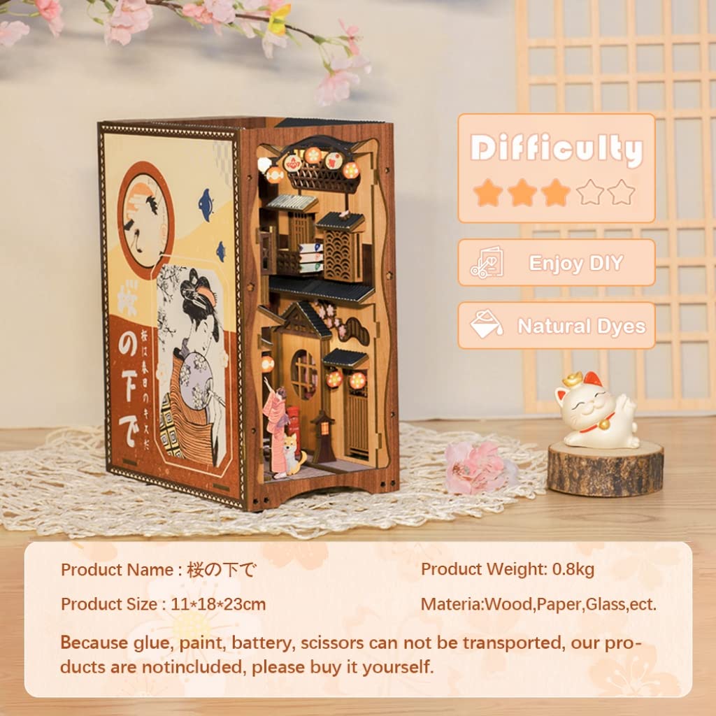 Cutebee Diy Book Nook Kit, Diy Dollhouse Booknook Bookshelf Insert Decor Alley, Bookends Model Build-Creativity Kit With Led Lig