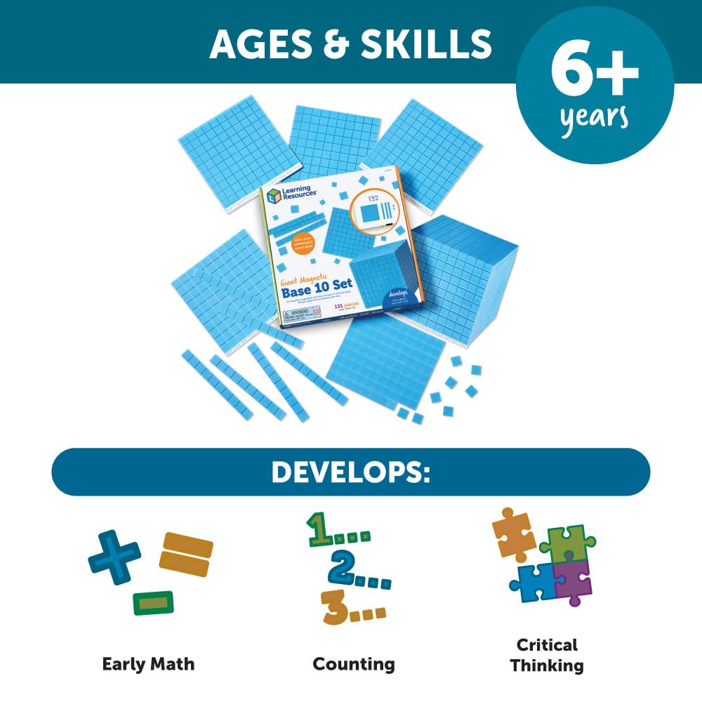 Learning Resources Giant Magnetic Base Ten, Magnetic Base Ten, Use With Magnetic Surfaces Or Whiteboards, 131 Piece Set