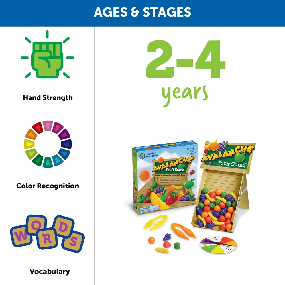 Learning Resources Avalanche Fruit Stand - 42 Pieces, Multi-color, Fine Motor Game, Ages 3+, Model LER5070