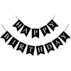 Hooqict Black Happy Birthday Banner Sign For Backdrop Black Birthday Decorations For Men Women Party Supplies Wall Door Banner Garland Bunting Flag
