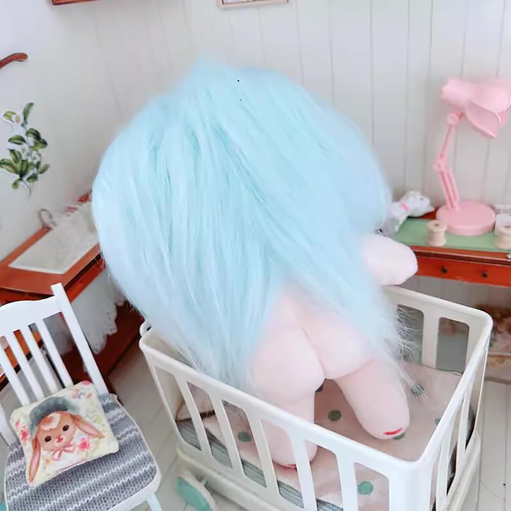 Niannyyhouse 20Cm Plush Doll Light Blue Hair Girl Humanoid Stuffed Body No Attribute 8In Normal Body Wearable Clothing Dress Up Gifts (5-With Skeleton)