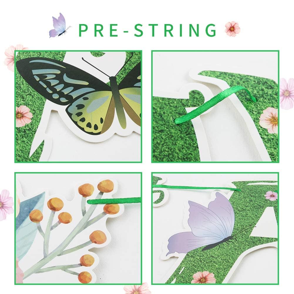 Sunbeauty Spring Happy Birthday Banner Green Spring Butterfly Flowers Banner Summer Spring Butterfly Birthday Party Decorations