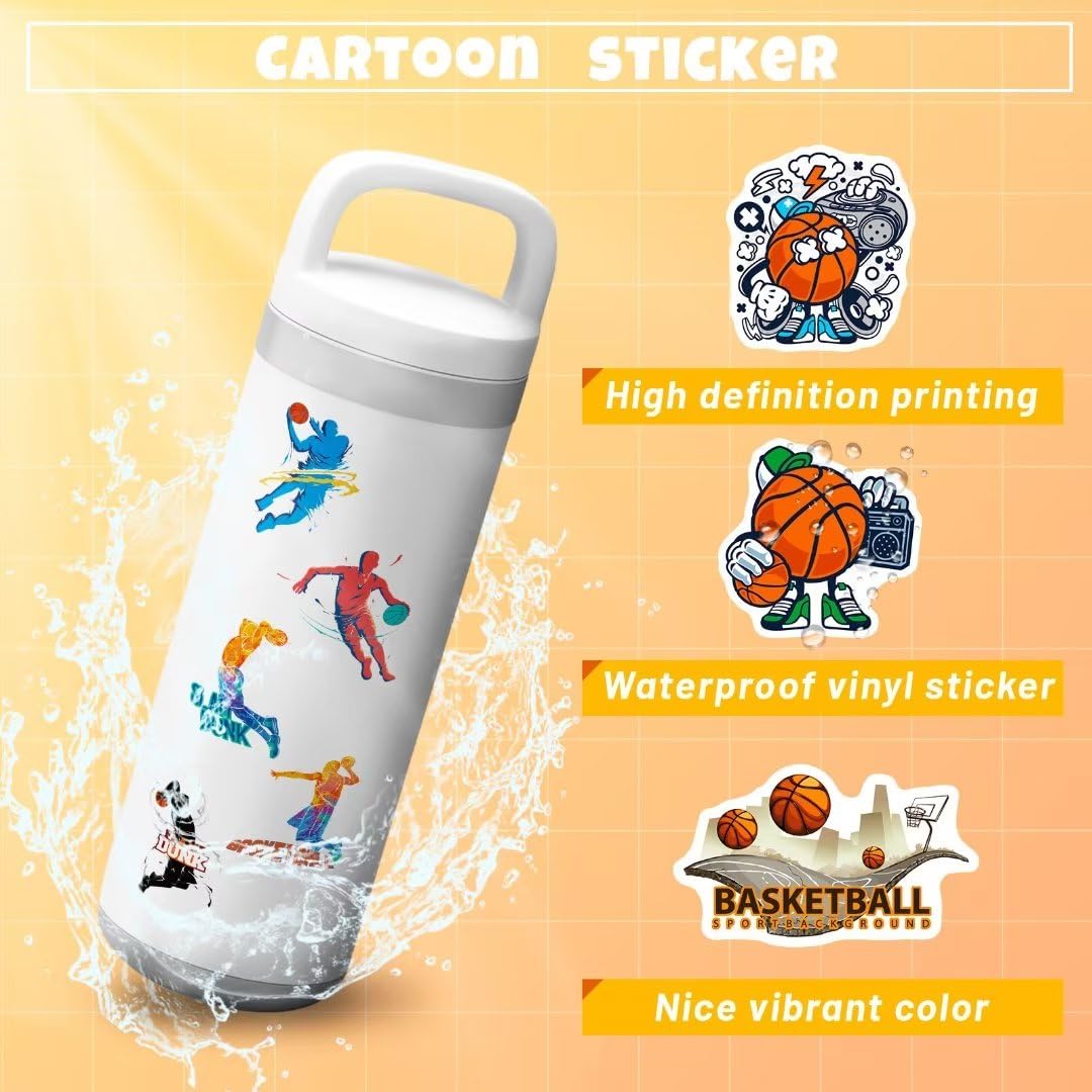 Basketball Stickers 100 Pcs Vinyl Waterproof Basketball Sports Stickers For Water Bottle Laptop Skateboard, Basketball Gifts For