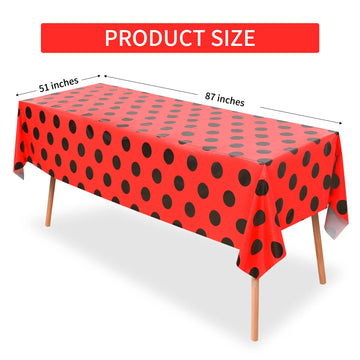 2 Pcs Ladybug Tablecloth Red Black Polka Dots Plastic Table Covers 87 x 51 Inches Ladybug Themed Party Decorations for Birthday