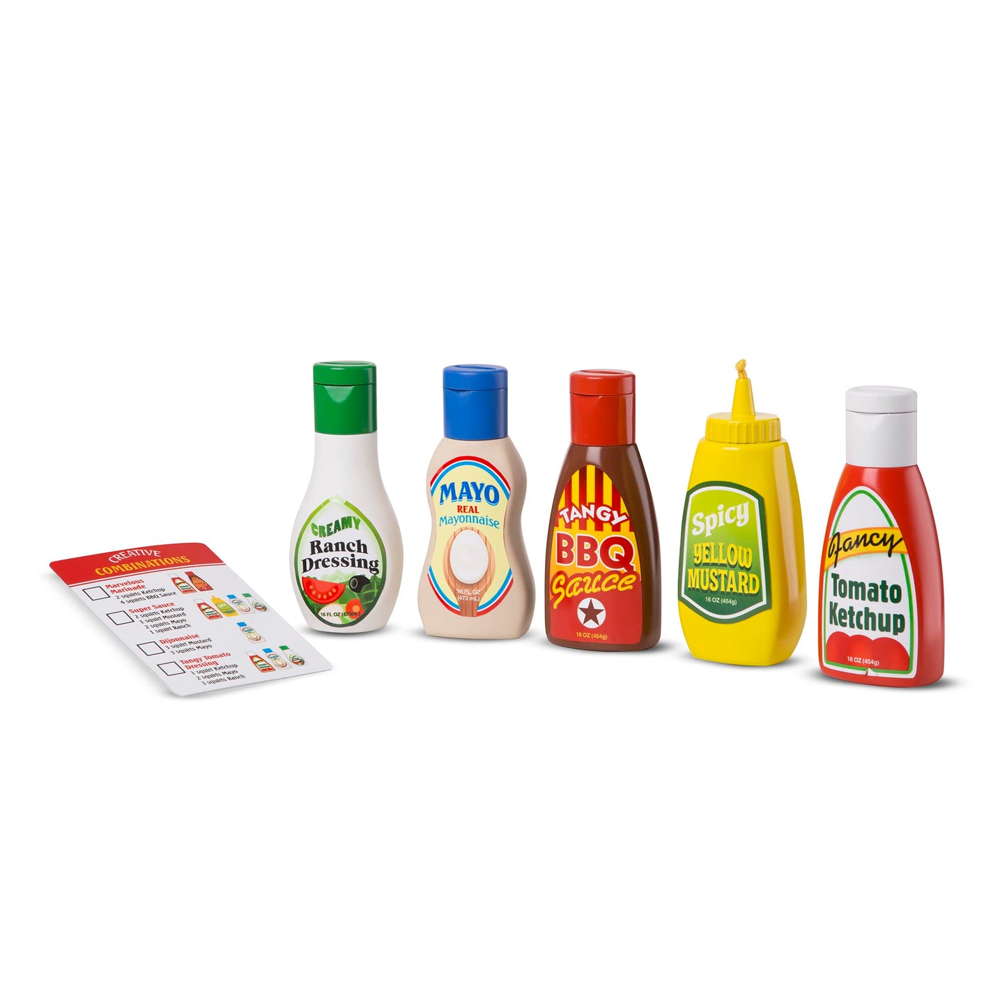 Melissa & Doug 5-Piece Favorite Condiments Play Food Set - Play Ketchup and Mustard Bottles, Pretend Play Food Set For Kids Ages