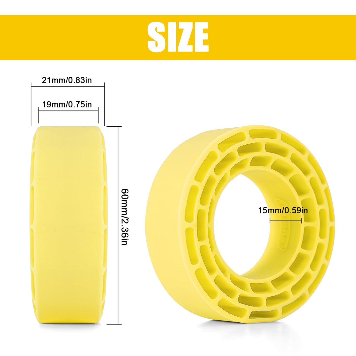 INJORA Silicone Rubber Inserts for 68-72mm 1.3'' Tires, 4pcs (Yellow)