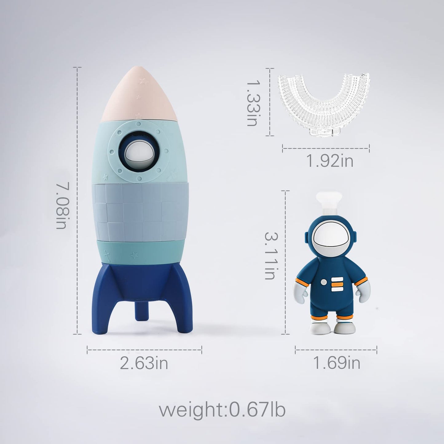JETM·HH Silicone Rocket Stacking Toy - Blue - Baby Teething & Early Learning Tower for Infants - Medium Educational Nesting Toy