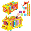 Pluspoint School Bus Activity Toy For Kids Educational Multifunctional Pull Along Bus With Gears, Teaching Clock, Fishing Game C