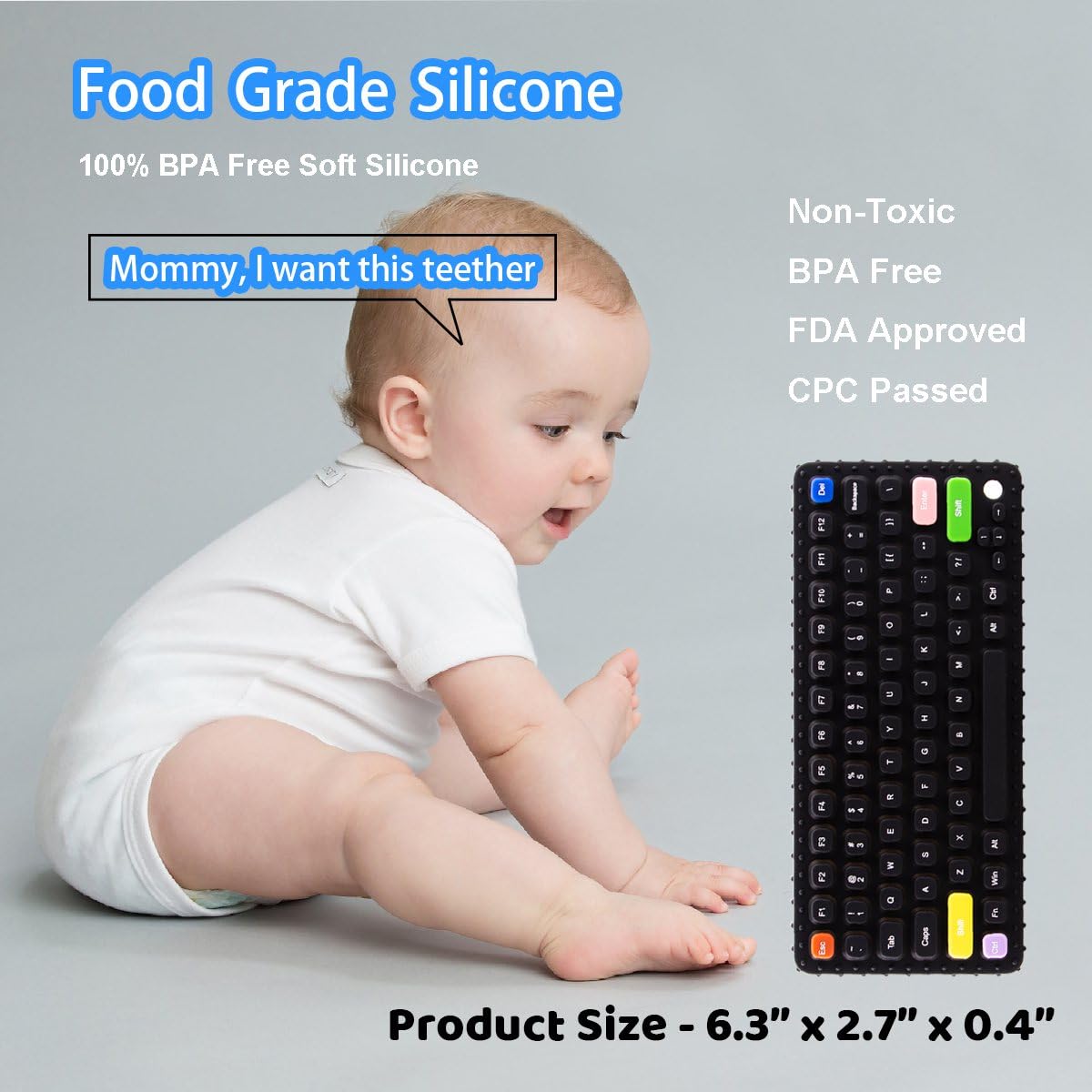 Besosay Baby Keyboard Teething Toys For Babies 0-3, 0-6, 6-12 Months | Soft Silicone Baby Keyboard Teethers Toys | Baby Fidget T