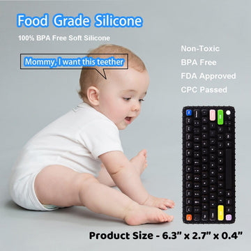 Besosay Silicone Keyboard Teething Toys for Babies 0-12 Months | Soft Black Infant Teether Pacifier | Model RY-XJP