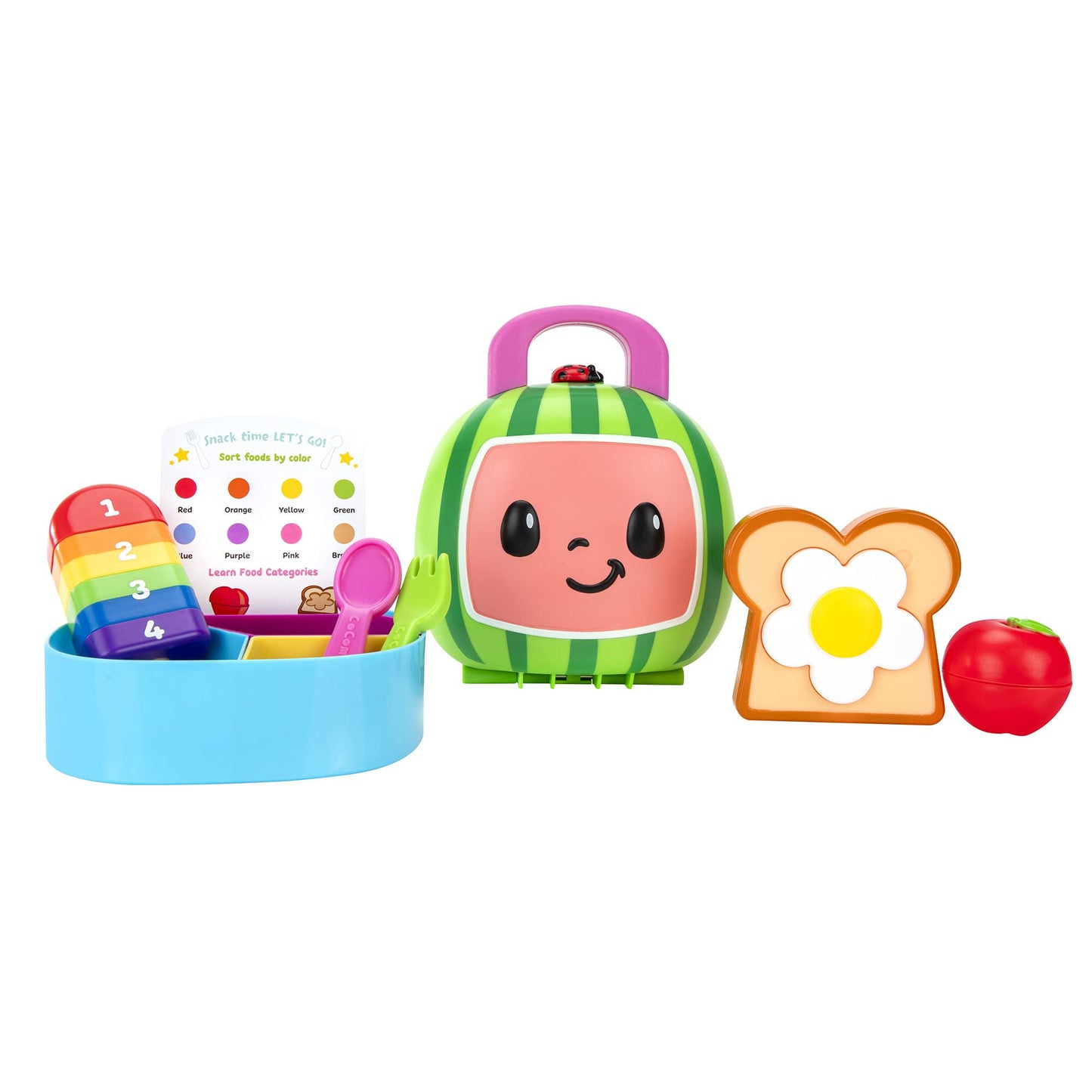 CoComelon Lunchbox Playset - Includes Lunchbox, 3-Piece Tray, Fork, Spoon, Toast with Egg, Apple, Popsicle, Activity Card - Toys