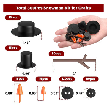 Outivity 300 Pcs Snowman Crafts DIY Kits for Winter Kids Holiday Party Decor Gift,Includes 30 Mini Black Top Hats,180 Snowman Cr