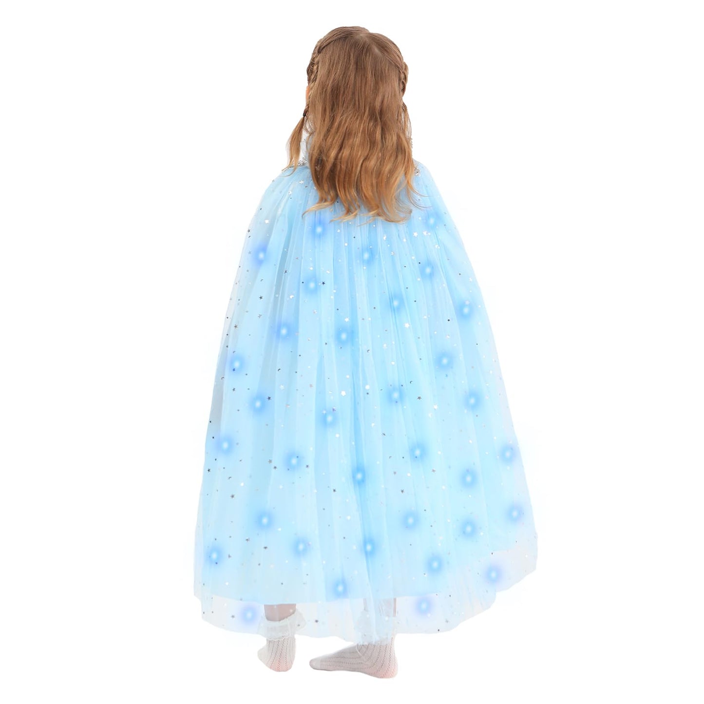 Hsctek Light Up Princess Cape, Blue Princess Dress Up Tulle Cape, Coloful Princess Outfit Costume Accessories Kids Toddlers Girls