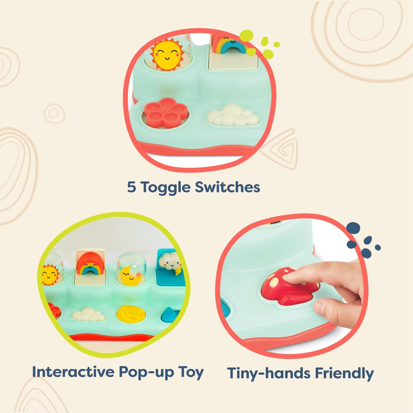 B. toys Pop-Up Buddies Interactive Learning Toy for Babies, 18 Months+, Multicolored, Medium, Model BX2063Z