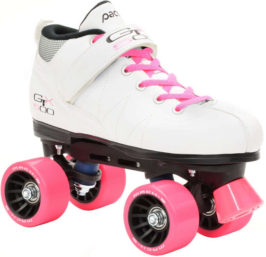 Pacer Mach-5 White Pink Skates - Mach5 Gtx500 Quad Roller Skates - Mens 5 / Ladies 6