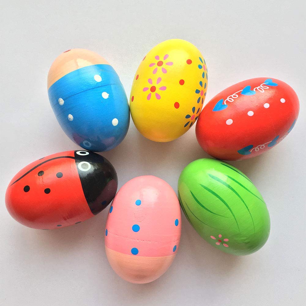 Jofan 6 Pack Wooden Percussion Musical Shake Eggs Easter Egg Shakers For Kids Boys Girls Toddlers Easter Gifts Easter Basket Stuffers Fillers