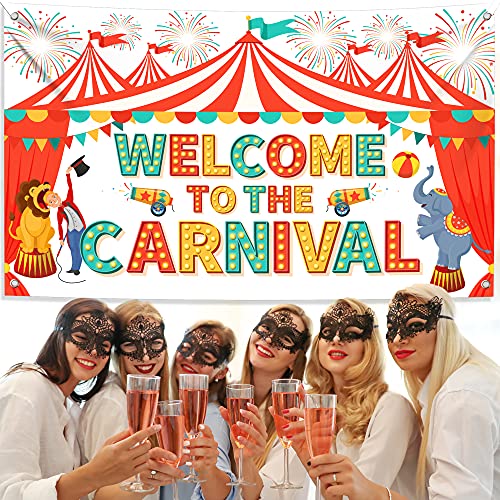 Katchon Xtralarge Welcome To The Carnival Banner - 72X44 Inch | Carnival Theme Party Decor, Backdrop & Games Decor