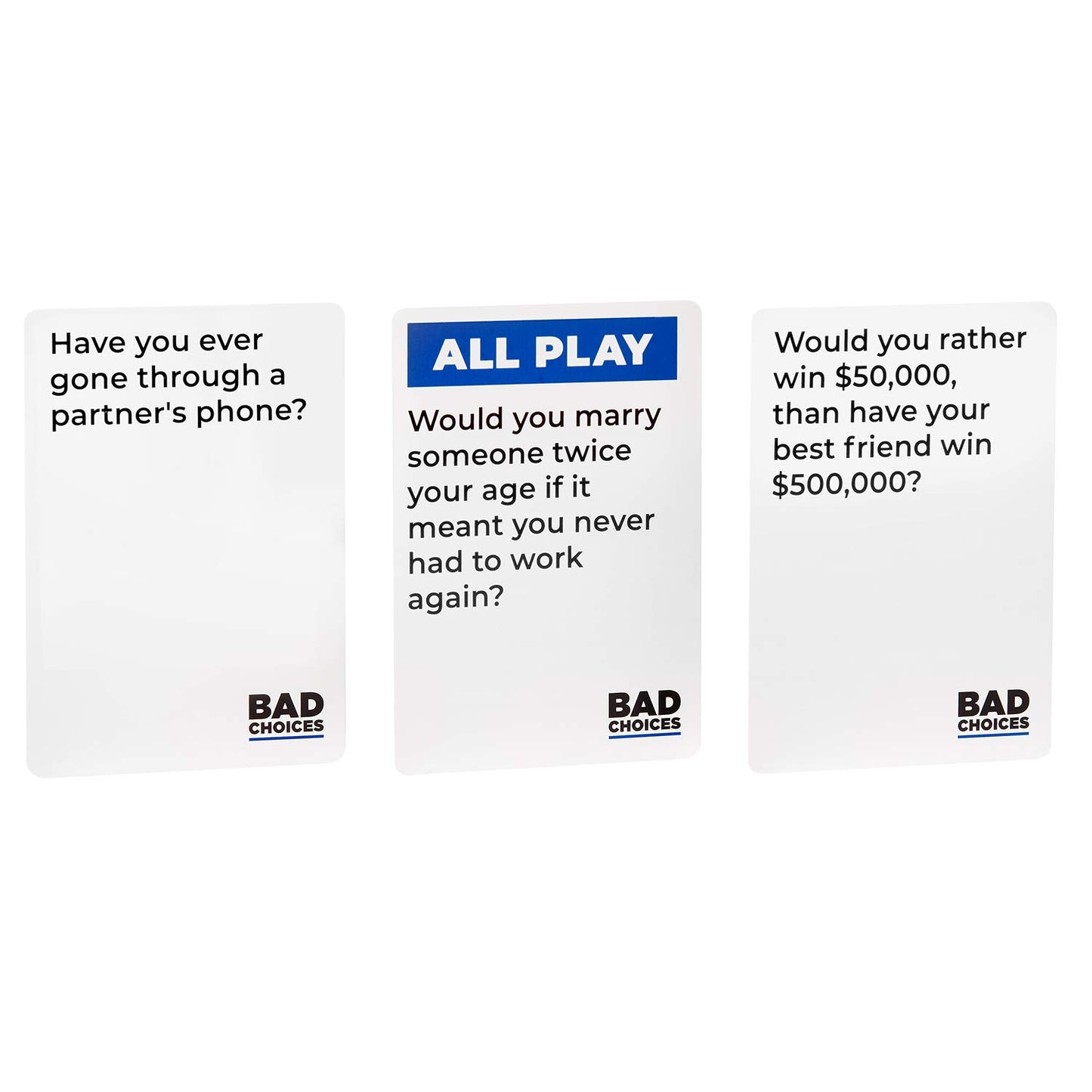 BAD CHOICES Have You Ever? Party Game - Hilarious Adult Card Game for Fun Nights - Black - Model DYE8000