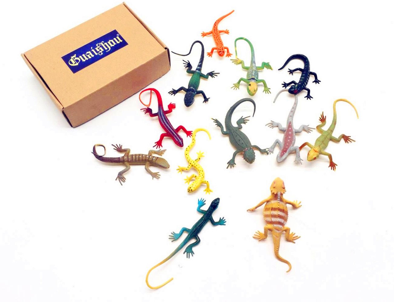 Guaishou 12pcs Artificial Reptile Lizard Figures - Multi-color Kids Gift Set for Imaginative Play