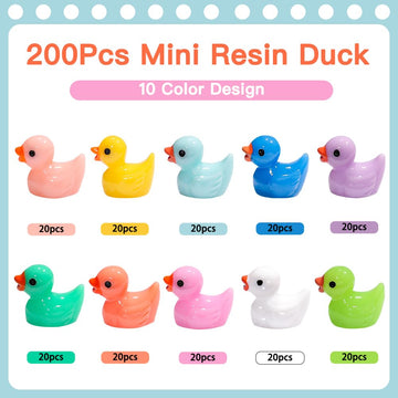 DULEFUN 200pcs Miniature Ducks - Multicolor Tiny Resin Duck Figures for Dollhouse Decor, Fairy Garden, Aquarium, and Tiny Toys