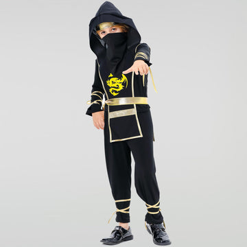 Satkull Golden Ninja Costumes Dragon Ninja Costumes Set For Kids Ninja Role Play Costumes For Boys Girls Halloween Ninja Cosplay Outfit For Halloween Parties(Kids-L-8/9T)