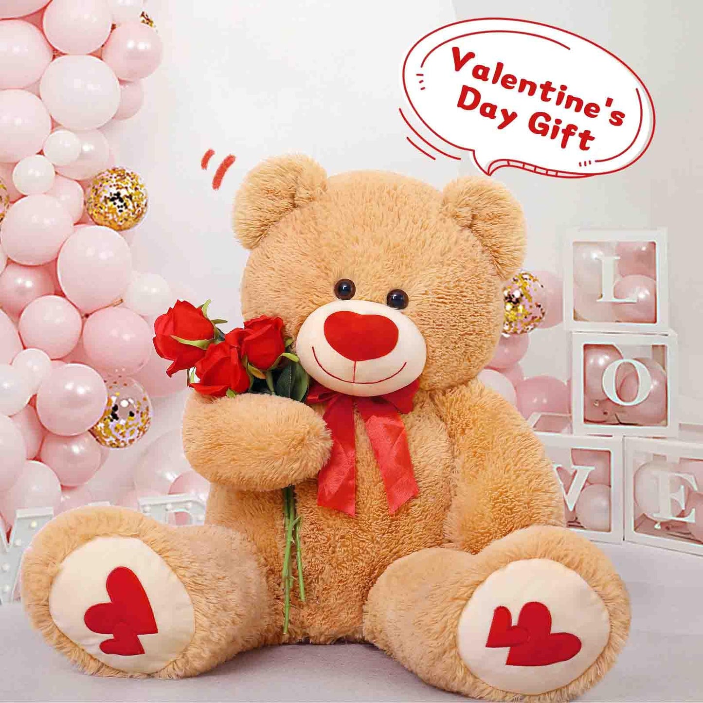 Morismos Giant Teddy Bear Stuffed Animals, Love Heart Big Bears Plush Toy, Large Stuffed Bear For Girlfriend Valentine'S Day, 36 Inches
