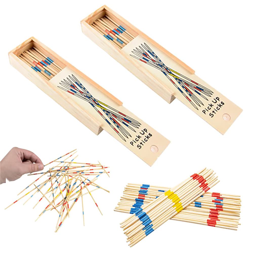 Chochkees Classic Wooden Thin Pick Up Stick Game 31 Pieces Fun Family Game Gift Idea, 7'' Tall, (2-Pack)