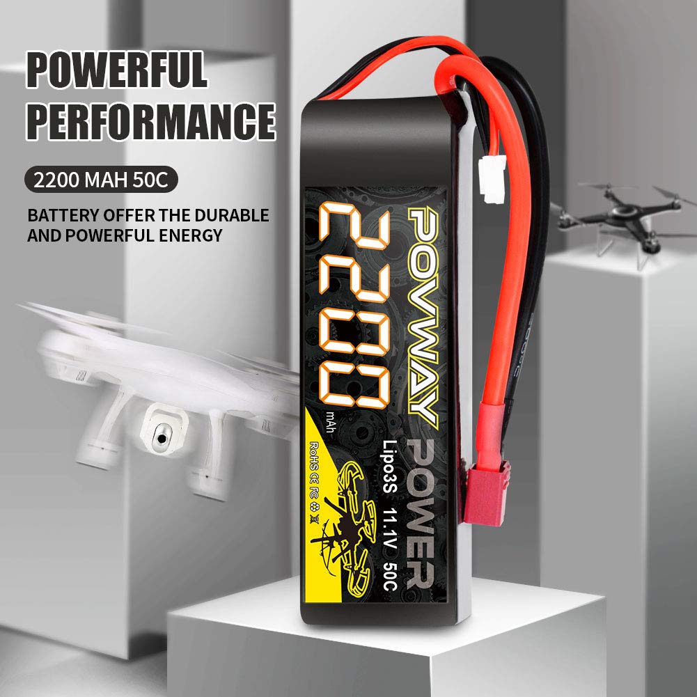 3S 2200mAh LiPo Battery POVWAY 11.1 V 50C RC Battery with T Plug Compatible RC Airplane, RC Helicopter,Drone ect.