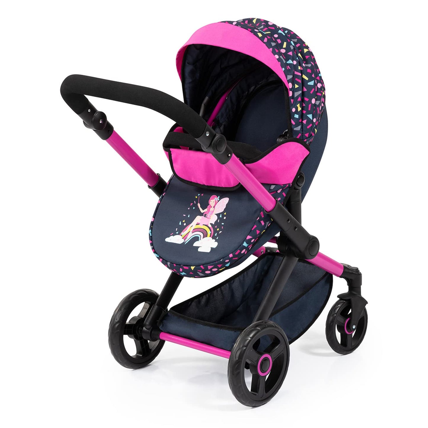 Bayer: Pram Xeo: Shapes Navy & Pink - Matching Handbag, Adjustable Handle, For Dolls Up To 20, Ages 3+