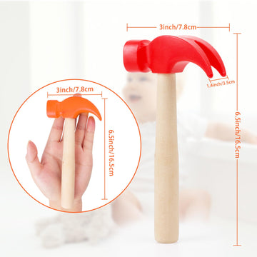 2 Pack Wooden Hammer Toys Simulation Hammers Maintenance Tools Educational Toys for Kids Birthday Party Games Supplies (Red + Or