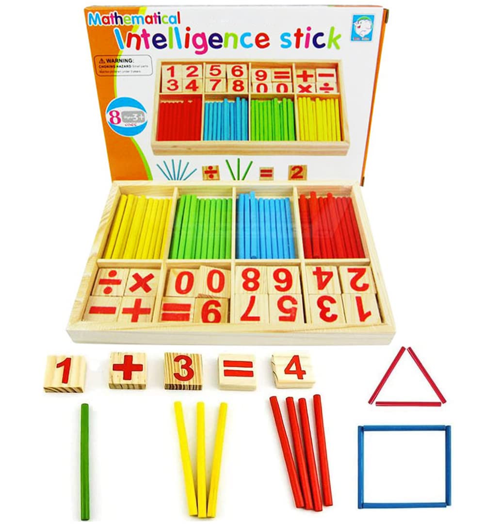 Umbresen Counting Sticks Montessori Toys Math Educational Toy, Wooden Intelligence Sticks Number Cards And Counting Rods With Box (Counting Sticks)