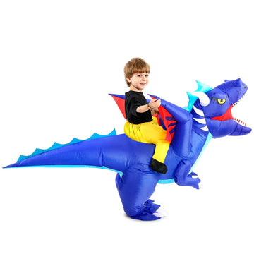 Ozyalo Inflatable Dragon Costume Kids Size Halloween Blow Up Dinosaur Costume for Boys Girls Funny Ride On Dinosaur Costume 7-10 Years